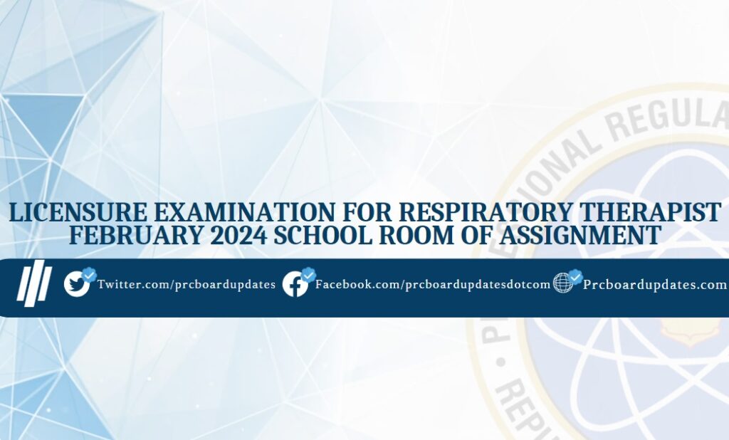 Licensure Examination for Respiratory Therapist February 2024 School Room of Assignment