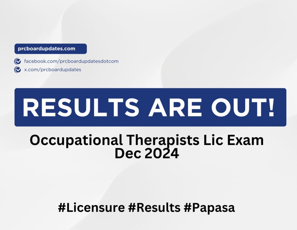 Occupational Therapists Lic Exam Dec 2024 Results