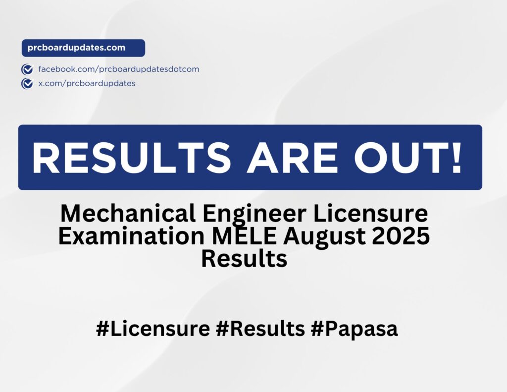 Mechanical Engineer Licensure Examination MELE August 2025 Results