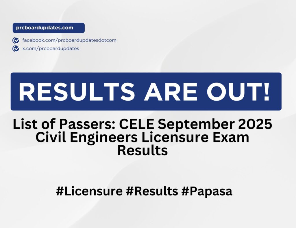 List of Passers: CELE September 2025 Civil Engineers Licensure Exam Results