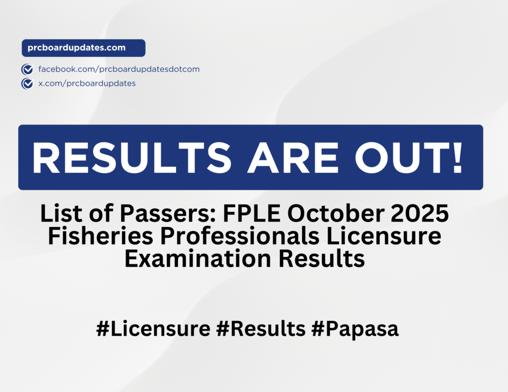 List of Passers: FPLE October 2025 Fisheries Professionals Licensure Examination Results