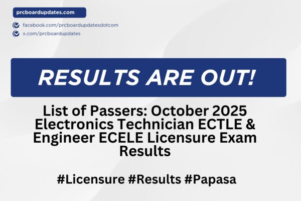 List of Passers: October 2025 Electronics Technician ECTLE & Engineer ECELE Licensure Exam Results