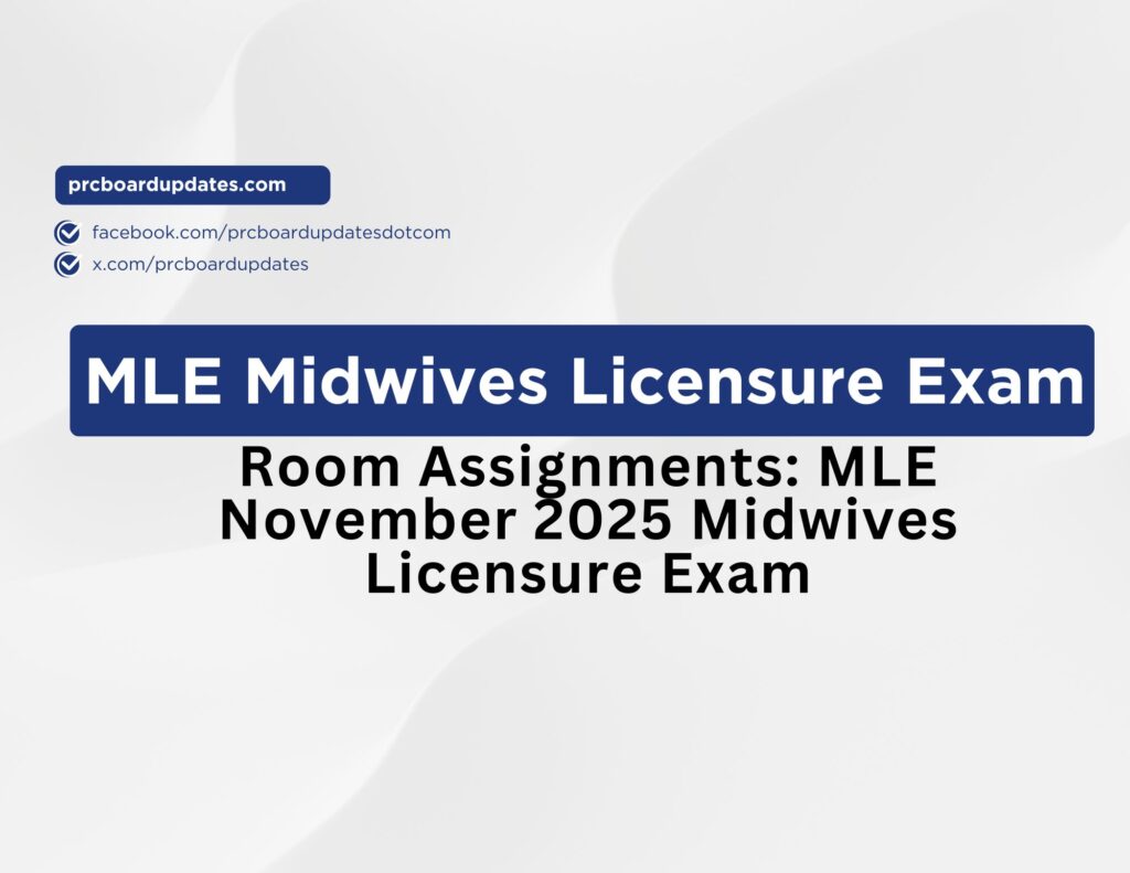 Room Assignments: MLE November 2025 Midwives Licensure Exam