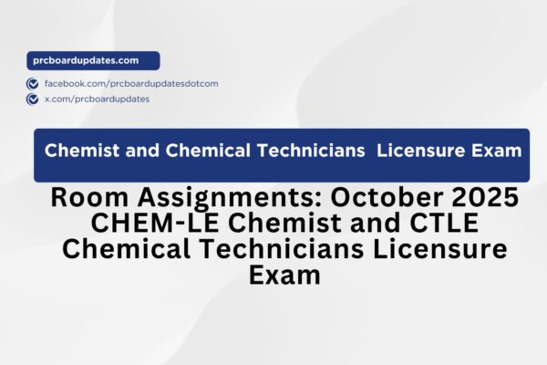 Room Assignments: October 2025 CHEM-LE Chemist and CTLE Chemical Technicians Licensure Exam