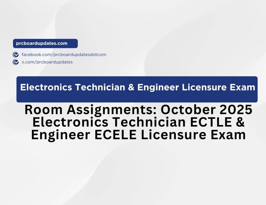 Room Assignments: October 2025 Electronics Technician ECTLE & Engineer ECELE Licensure Exam