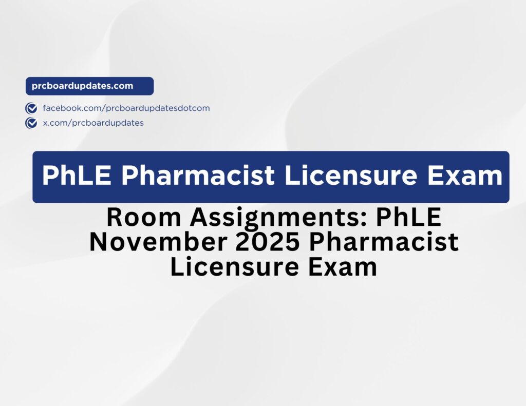 Room Assignments: PhLE November 2025 Pharmacist Licensure Exam