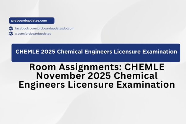 Room Assignments:  CHEMLE November 2025 Chemical Engineers Licensure Examination