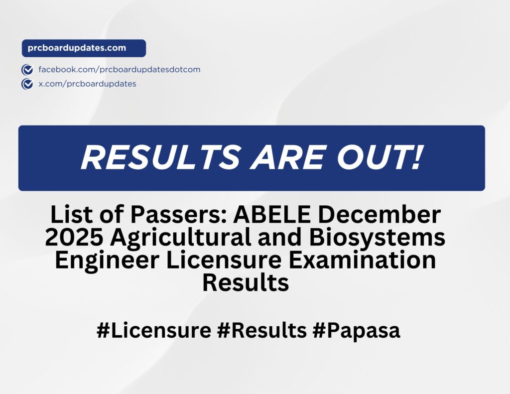 List of Passers ABELE December 2025 Agricultural and Biosystems Engineer Licensure Examination Results