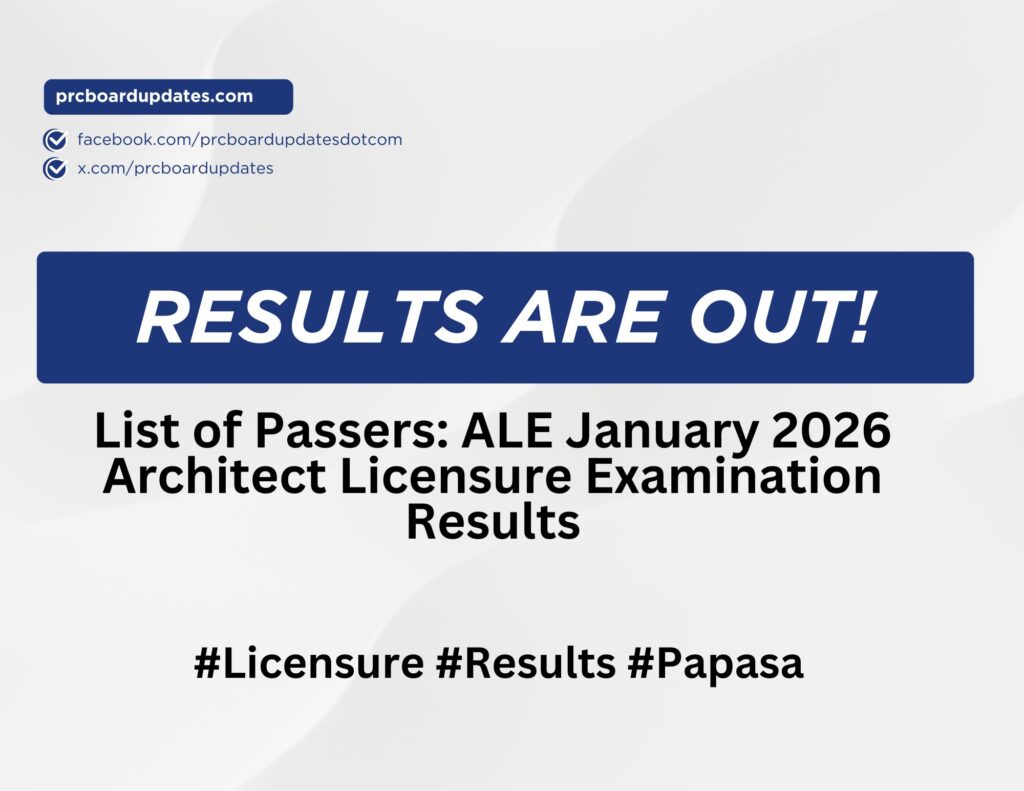 List of Passers: ALE January 2026 Architect Licensure Examination Results