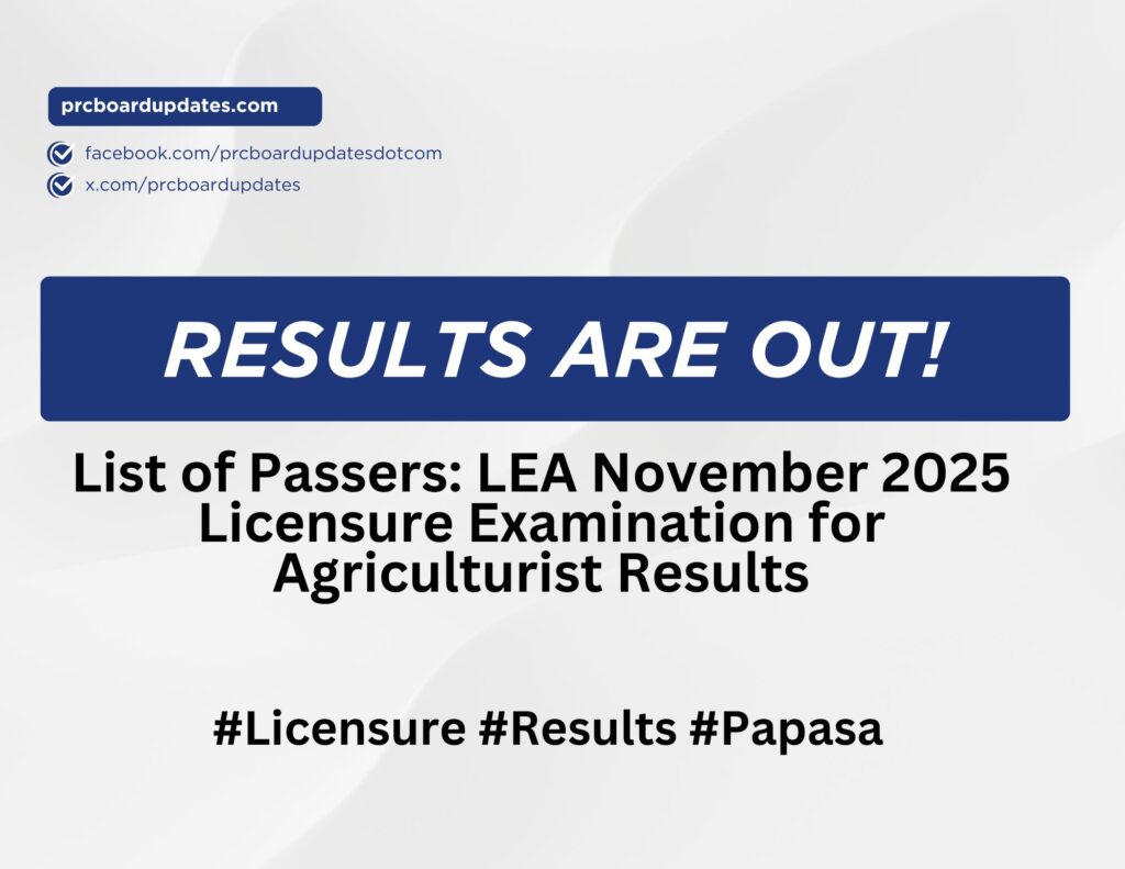 List of Passers: LEA November 2025 Licensure Examination for Agriculturist Results