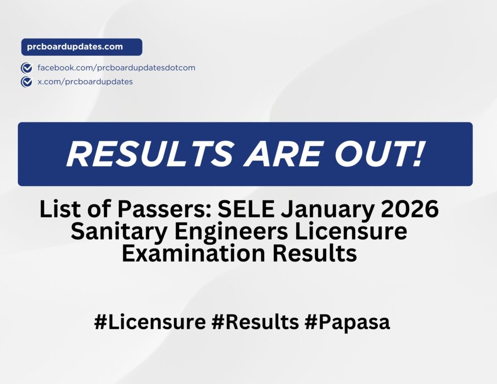 List of Passers: SELE January 2026 Sanitary Engineers Licensure Examination Results