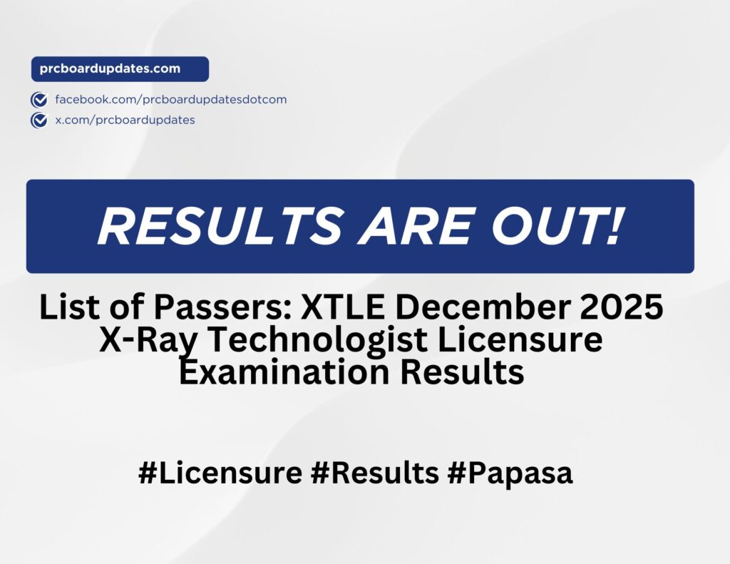 List of Passers: XTLE December 2025 X-Ray Technologist Licensure Examination Results