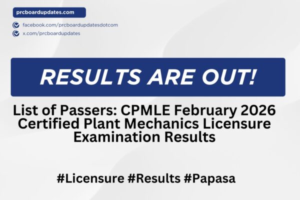 List of Passers: CPMLE February 2026 Certified Plant Mechanics Licensure Examination Results