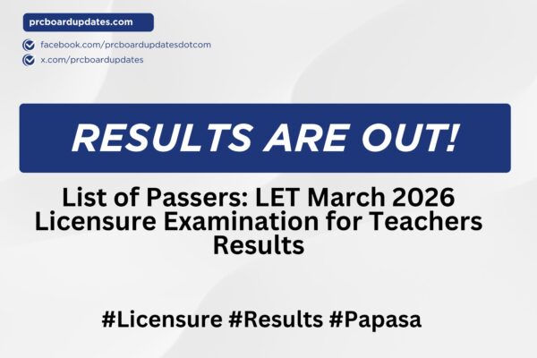 List of Passers: LET March 2026 Licensure Examination for Teachers Results
