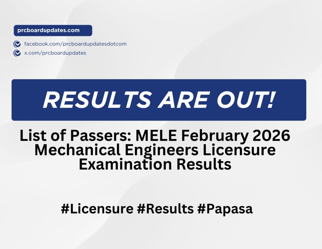 List of Passers MELE February 2026 Mechanical Engineers Licensure Examination Results