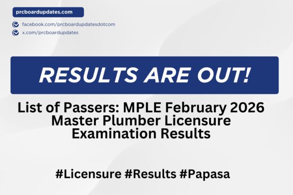 List of Passers: MPLE February 2026 Master Plumber Licensure Examination Results