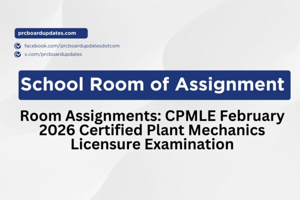 Room Assignments:  CPMLE February 2026 Certified Plant Mechanics Licensure Examination