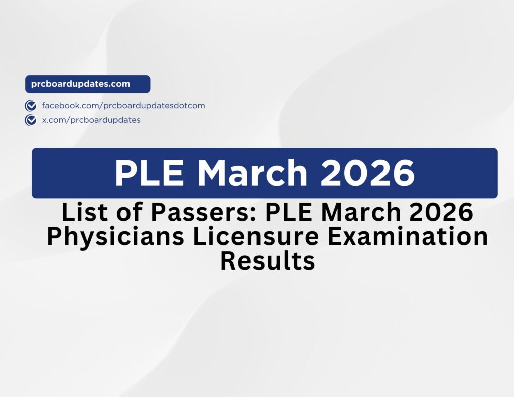 List of Passers: PLE March 2026 Physicians Licensure Examination Results