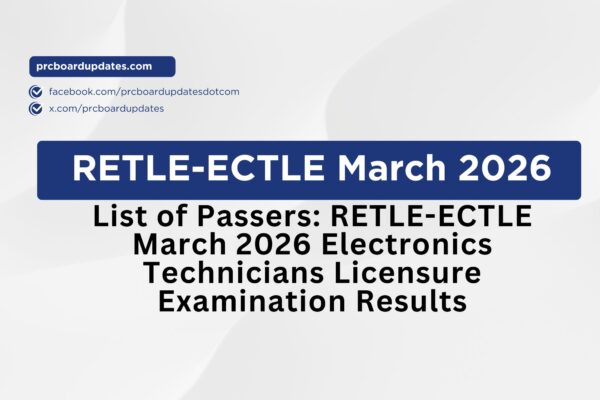 List of Passers: RETLE-ECTLE March 2026 Electronics Technicians Licensure Examination Results