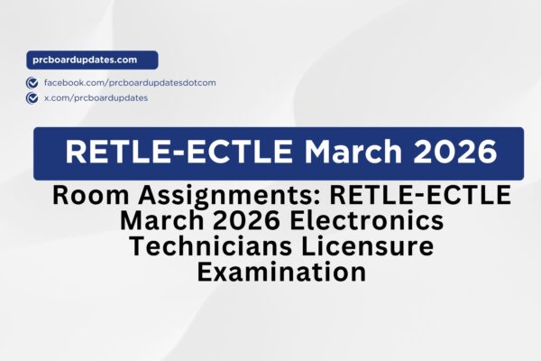 Room Assignments: RETLE-ECTLE March 2026 Electronics Technicians Licensure Examination
