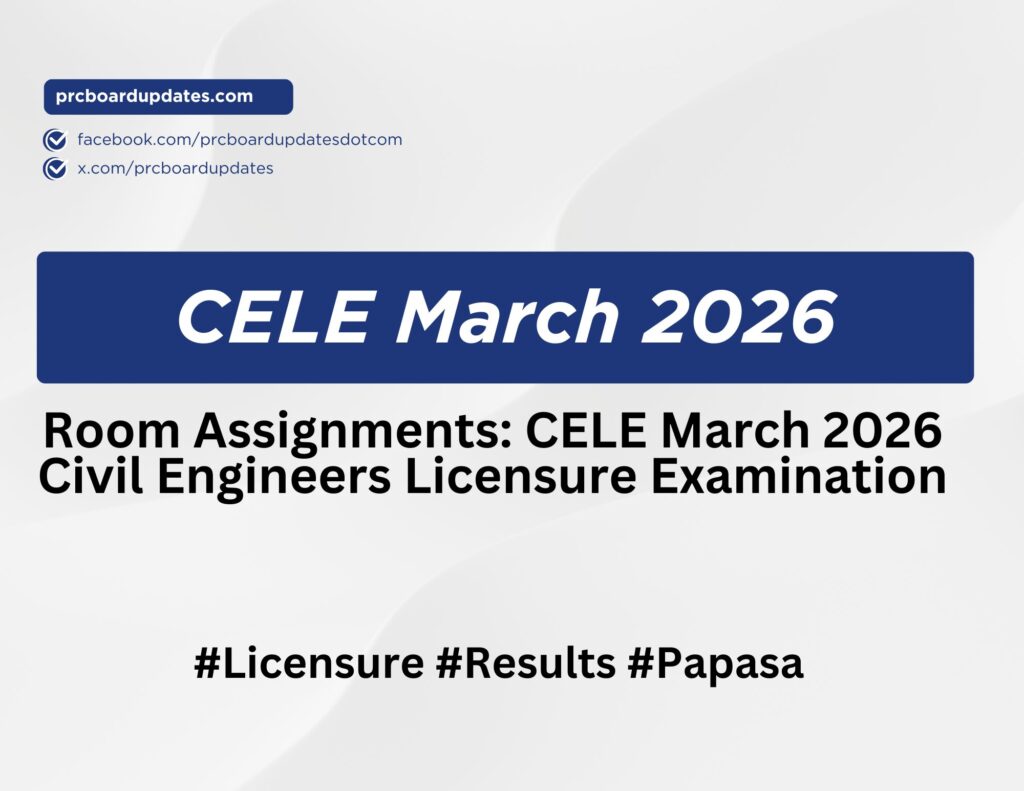 Room Assignments: CELE March 2026 Civil Engineers Licensure Examination