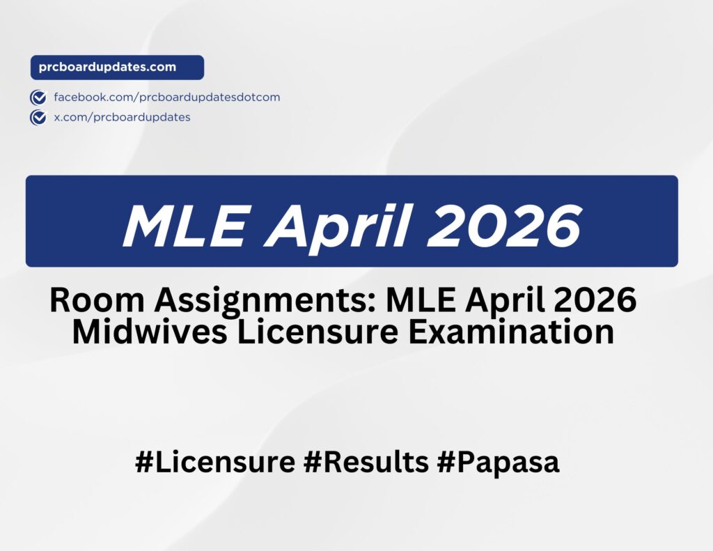 Room Assignments: MLE April 2026 Midwives Licensure Examination