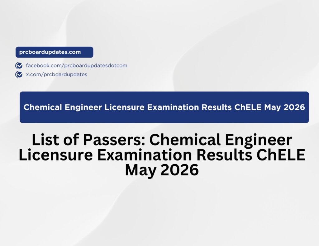 List of Passers: Chemical Engineer Licensure Examination Results ChELE May 2026