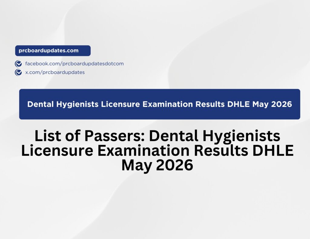List of Passers: Dental Hygienists Licensure Examination Results DHLE May 2026