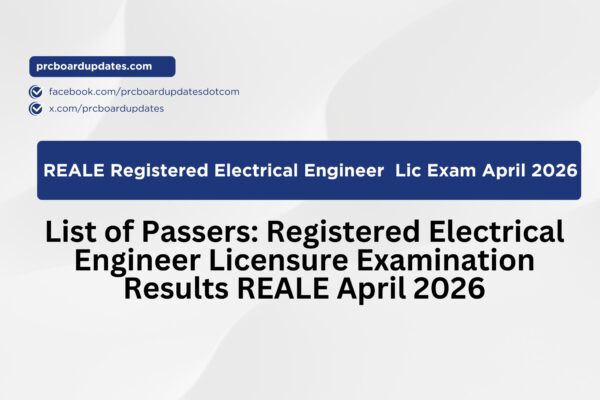 List of Passers: Registered Electrical Engineer Licensure Examination  Results REALE April 2026