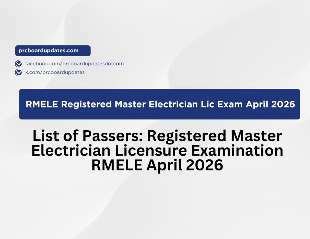 List of Passers: Registered Master Electrician Licensure Examination Results RMELE April 2026