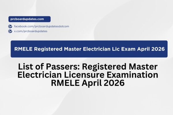 List of Passers: Registered Master Electrician Licensure Examination Results RMELE April 2026