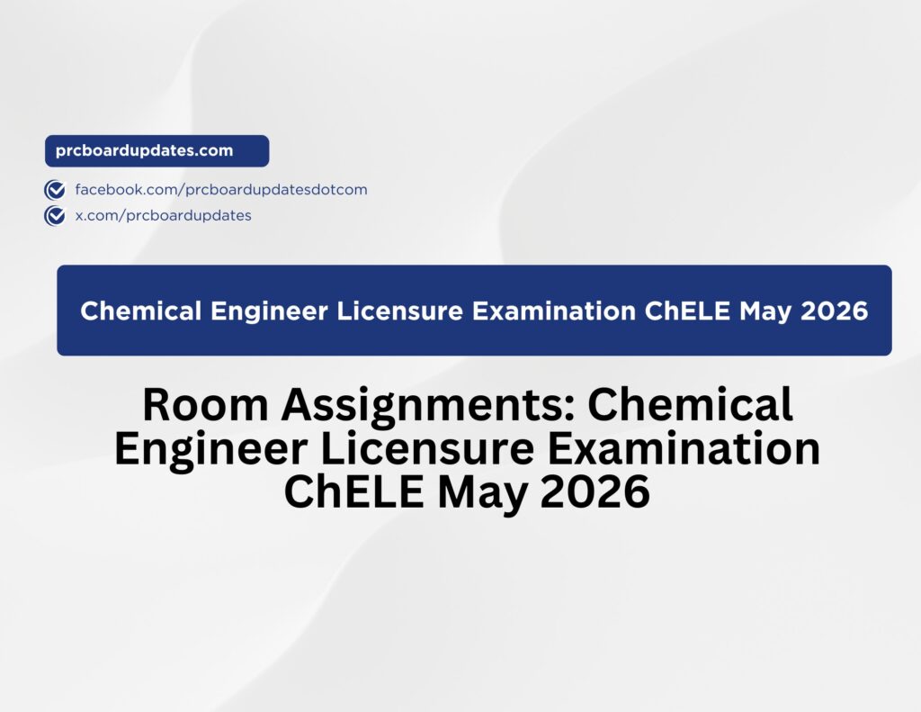 Room Assignments: Chemical Engineer Licensure Examination ChELE May 2026