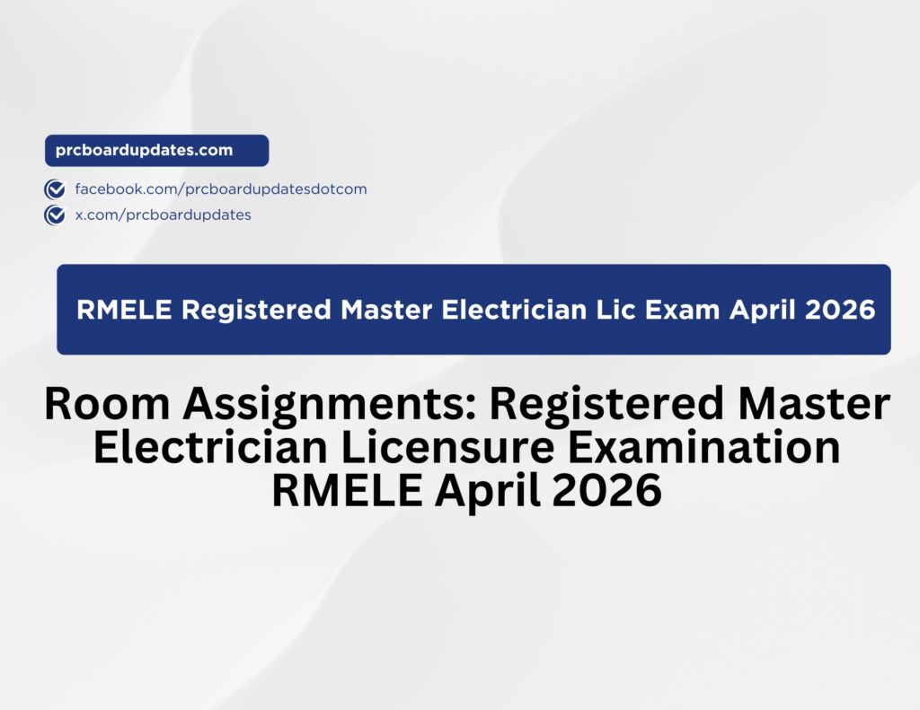 Room Assignments: Registered Master Electrician Licensure Examination RMELE April 2026