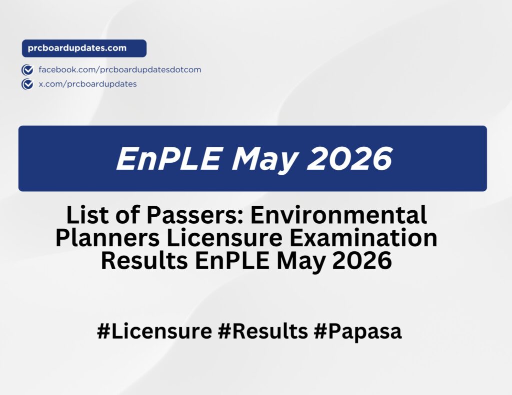 List of Passers: Environmental Planners Licensure Examination Results EnPLE May 2026