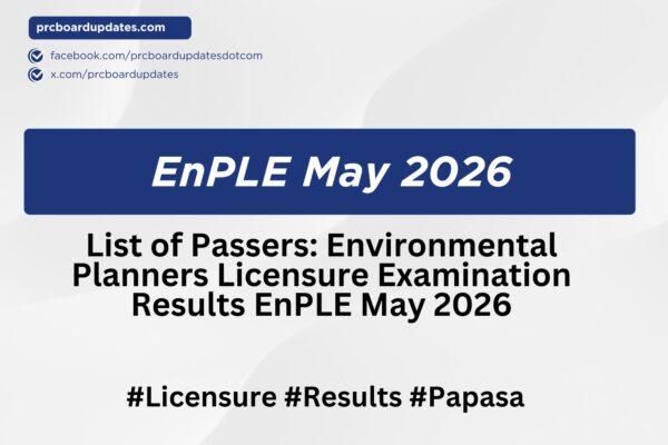 List of Passers: Environmental Planners Licensure Examination Results EnPLE May 2026