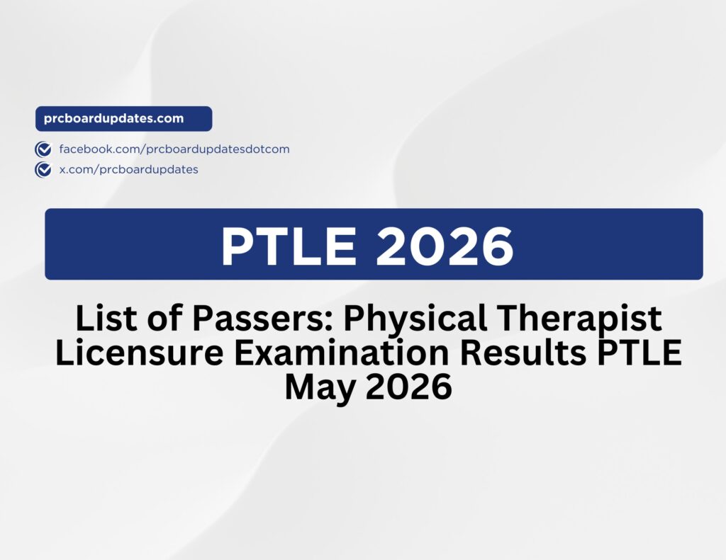 List of Passers: Physical Therapist Licensure Examination Results PTLE May 2026