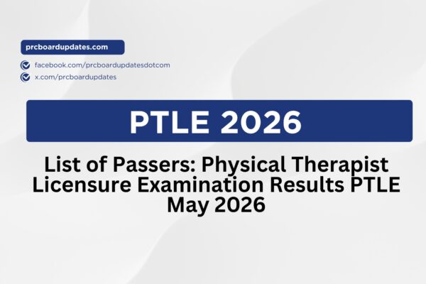 List of Passers: Physical Therapist Licensure Examination Results PTLE May 2026