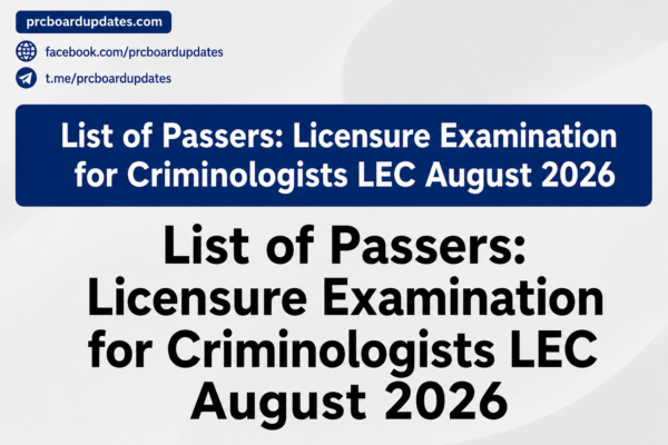 List of Passers: Licensure Examination for Criminologists LEC August 2026