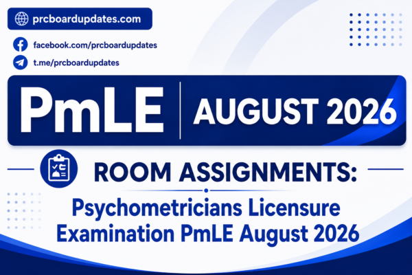 Room Assignments: Psychometricians Licensure Examination PmLE August 2026