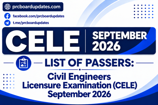 List of Passers: Civil Engineers Licensure Examination CELE September 2026