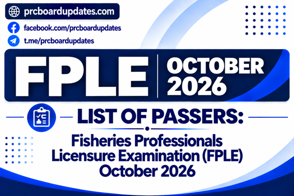 List of Passers: Fisheries Professionals Licensure Examination FPLE October 2026