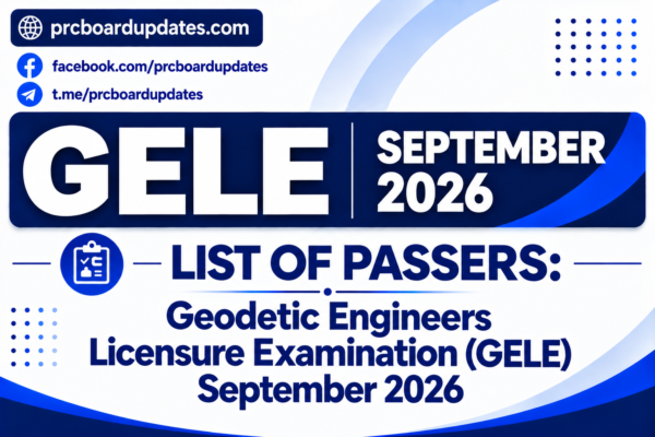 List of Passers: Geodetic Engineers Licensure Examination GELE September 2026