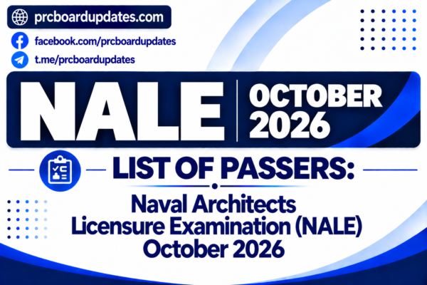 List of Passers: Naval Architects Licensure Examination NALE October 2026