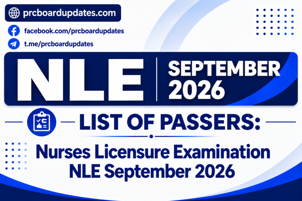 List of Passers: Nurses Licensure Examination NLE September 2026