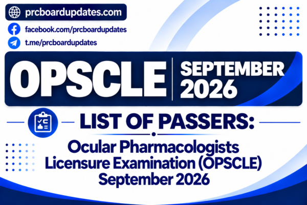 List of Passers: Ocular Pharmacologists Licensure Examination OPSCLE September 2026