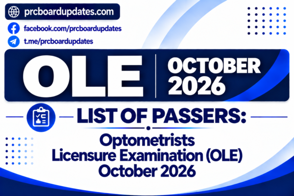 List of Passers: Optometrists Licensure Examination OLE October 2026