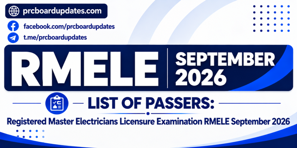 List of Passers: Registered Master Electricians Licensure Examination RMELE September 2026