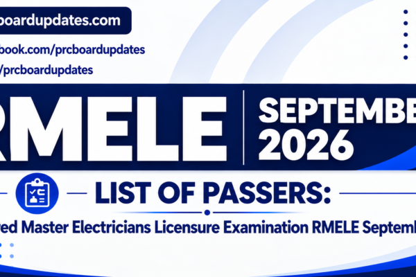 List of Passers: Registered Master Electricians Licensure Examination RMELE September 2026