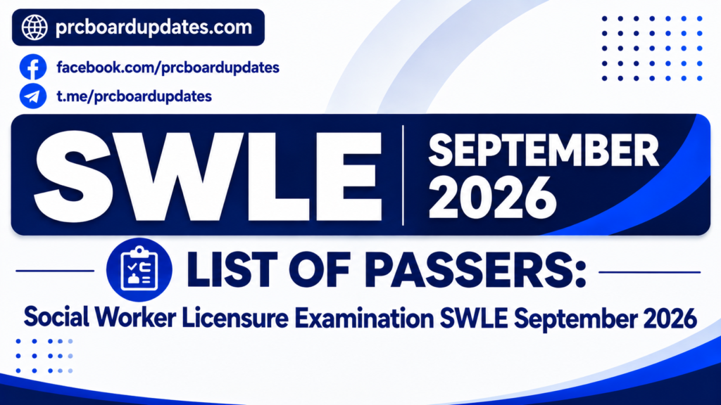 List of Passers: Social Worker Licensure Examination SWLE September 2026