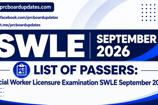 List of Passers: Social Worker Licensure Examination SWLE September 2026